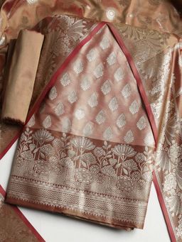 MEENA BAZAAR - Woven Chanderi Beige Unstitched Kurta with Pant and Dupatta