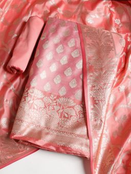 MEENA BAZAAR - Woven Chanderi Pink Unstitched Kurta with Pant and Dupatta