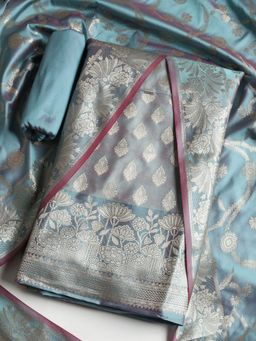 MEENA BAZAAR - Woven Chanderi Green Unstitched Kurta with Pant and Dupatta