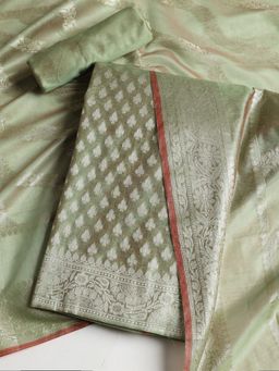 MEENA BAZAAR - Woven Chanderi Green Unstitched Kurta with Pant and Dupatta