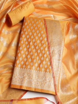 MEENA BAZAAR - Woven Chanderi Mustard Unstitched Kurta with Pant and Dupatta