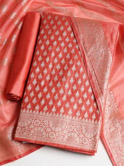 MEENA BAZAAR - Woven Chanderi Pink Unstitched Kurta with Pant and Dupatta