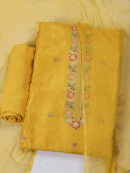 MEENA BAZAAR - Embroidered Chanderi Mustard Unstitched Kurta with Pant and Dupatta