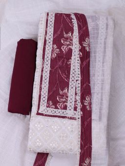 MEENA BAZAAR - Embroidered Sequinned Cotton Maroon Unstitched Kurta with Pant and Dupatta