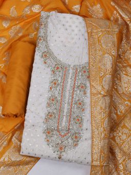 MEENA BAZAAR - Embroidered Chanderi Multi-Color Unstitched Kurta with Pant and Dupatta