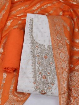 MEENA BAZAAR - Embroidered Chanderi Multi-Color Unstitched Kurta with Pant and Dupatta