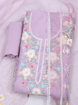MEENA BAZAAR - Embroidered Chanderi Lavender Unstitched Kurta with Pant and Dupatta