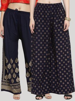 Clora Creation - Navy Blue Printed Rayon Palazzo (Pack of 2)