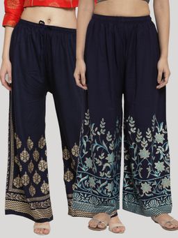 Clora Creation - Navy Blue Printed Rayon Palazzo (Pack of 2)