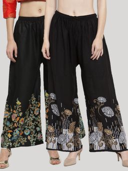 Clora Creation - Black Printed Rayon Palazzo (Pack of 2)