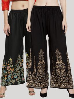 Clora Creation - Black Printed Rayon Palazzo (Pack of 2)