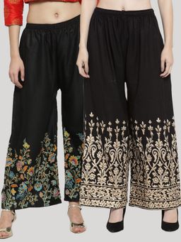 Clora Creation - Black Printed Rayon Palazzo (Pack of 2)