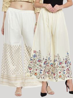 Clora Creation - Cream Printed Rayon Palazzo (Pack of 2)