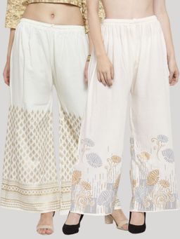 Clora Creation - Cream Printed Rayon Palazzo (Pack of 2)