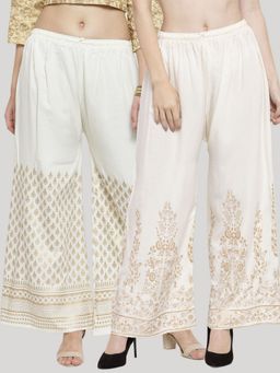 Clora Creation - Cream Printed Rayon Palazzo (Pack of 2)