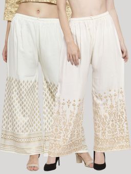 Clora Creation - Cream Printed Rayon Palazzo (Pack of 2)