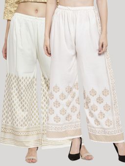 Clora Creation - Cream Printed Rayon Palazzo (Pack of 2)