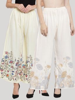 Clora Creation - Cream Printed Rayon Palazzo (Pack of 2)