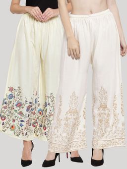 Clora Creation - Cream Printed Rayon Palazzo (Pack of 2)
