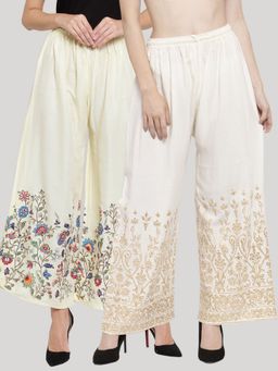 Clora Creation - Cream Printed Rayon Palazzo (Pack of 2)