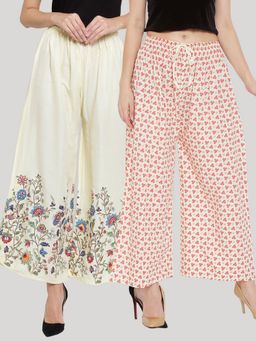 Clora Creation - Cream Printed Rayon Palazzo (Pack of 2)