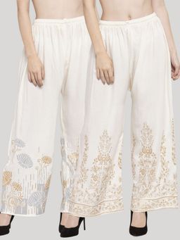 Clora Creation - Cream Printed Rayon Palazzo (Pack of 2)