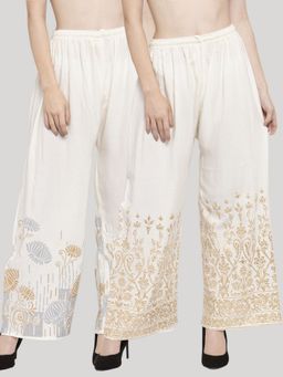 Clora Creation - Cream Printed Rayon Palazzo (Pack of 2)