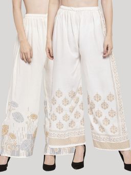 Clora Creation - Cream Printed Rayon Palazzo (Pack of 2)