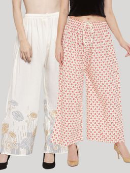 Clora Creation - Cream Printed Rayon Palazzo (Pack of 2)