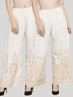 Clora Creation - Cream Printed Rayon Palazzo (Pack of 2)