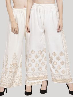 Clora Creation - Cream Printed Rayon Palazzo (Pack of 2)