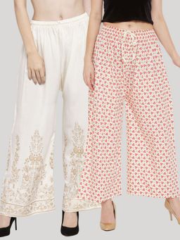 Clora Creation - Cream Printed Rayon Palazzo (Pack of 2)