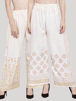 Clora Creation - Cream Printed Rayon Palazzo (Pack of 2)