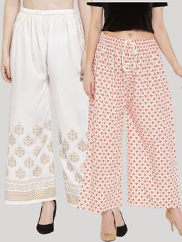 Clora Creation - Cream Printed Rayon Palazzo (Pack of 2)