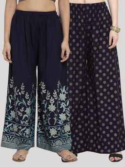 Clora Creation - Navy Blue Printed Rayon Palazzo (Pack of 2)