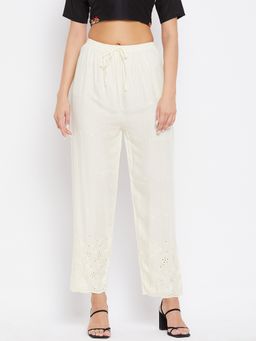 Clora Creation - Cream Chikankari Rayon Palazzo