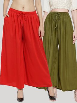 Clora Creation - Multi-Color Solid Rayon Palazzo (Pack of 2)
