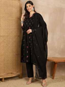 CHETI - Black Mulmul Embroidered Kurta with Pant and Dupatta