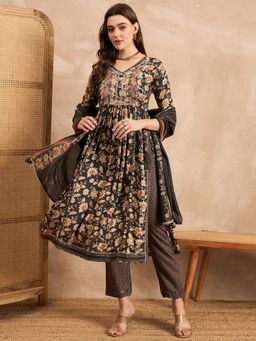 CHETI - Grey Viscose Rayon Embroidered Kurta with Pant and Dupatta