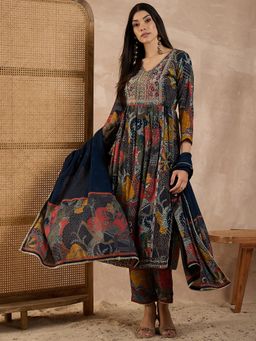 CHETI - Multi-Color Raw Silk Thread Work Kurta with Pant and Dupatta