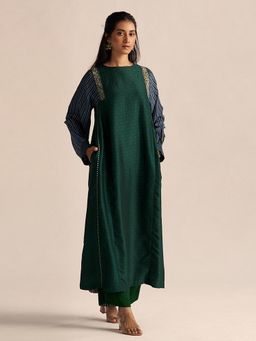 Ganga Fashions - Dark Green and True Blue Silk Kurta with Palazzo