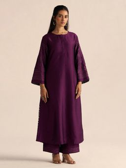 Ganga Fashions - Plum Purple Silk Kurta with Palazzo