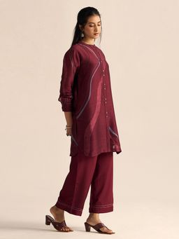 Ganga Fashions - Maroon Cordovan Silk Kurta with Palazzo