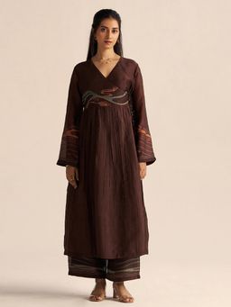 Ganga Fashions - Dark Chocolate Brown Silk Kurta with Palazzo