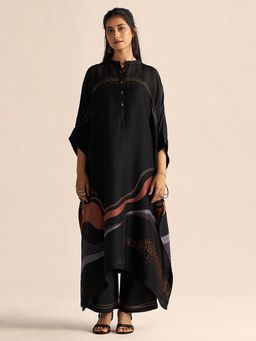 Ganga Fashions - Black Silk Kaftan with Palazzo