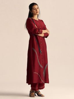 Ganga Fashions - Syrah Red Silk Kurta with Palazzo