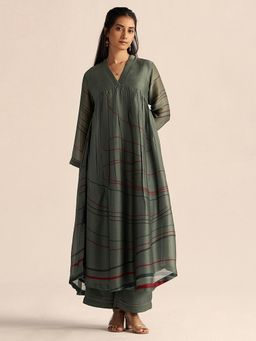 Ganga Fashions - Cilantro Green Silk Kurta with Palazzo