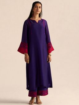 Ganga Fashions - Purple Imperial Palace Silk Kurta with Palazzo and Slip