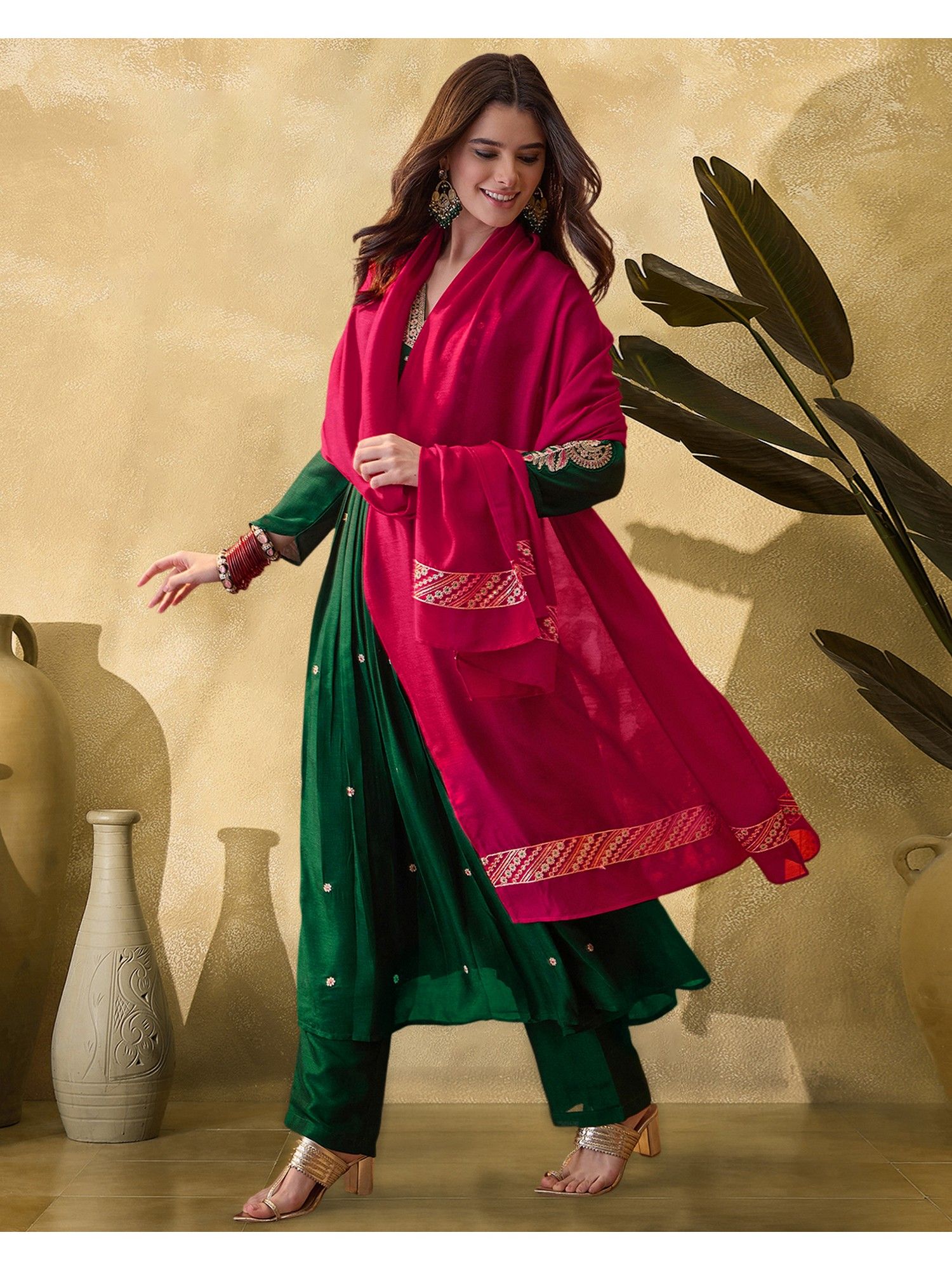 kvs fab Green Vichitra Zari Sequence Kurta with Pant and Dupatta-picture-21