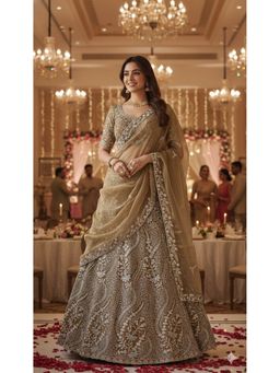 Indi Inside - Floral Embroidered Semi Stitched Lehenga with Unstitched Choli and Dupatta